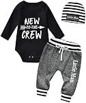 Newborn Baby Boy Clothes Outfits Little Infant Boy Letter Print Romper Tops Bodysuit Long Pants Hat 3pcs Set