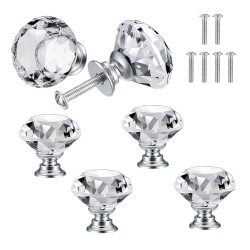 QUIIEOSKIA 6 Pcs Bouton de Porte de Cristal, Poignées de Diamant, Poignee de Meuble Diamant, Poignée Boutons Décoration de Armoire, Tiroir, Cuisine Bouton...