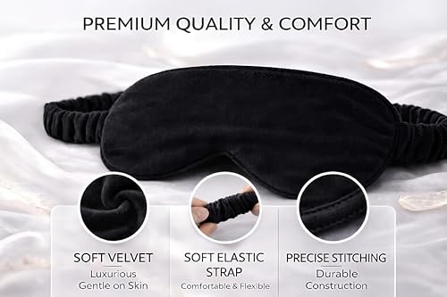Image of Velvet Eye Sleep Mask for Men & Women Soft Light Blocking Sleeping Eye Mask with Adjustable Strap Travel Relaxation Eye Cover for Home Flight Deep Rest (Black PC 2)
