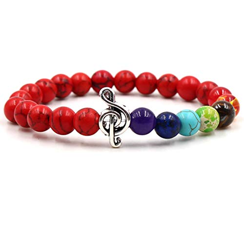 Steinarmband, Naturstein -Perlenarmband, farbenfrohe Chakra -Yoga -Perlen elastisches Armband Rotkiefern Steinnoten Armband, Personalisierte Kleidung Accessoires Schmuck Schmuck