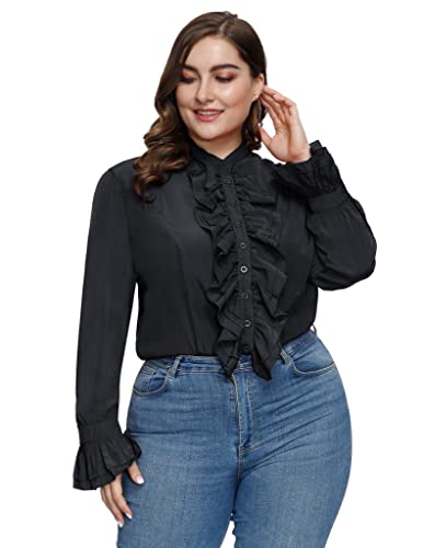 Hanna Nikole Blusa de mujer de gran tamaño gótico camisa victoriana vintage manga larga volantes de loto, Negro , 48/50 Cover