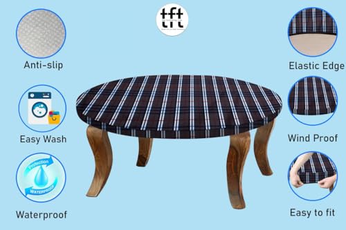 Image of The Furnishing Tree Round Elastic Fitted Center Tpoy Table Cover WxL 20x20 Inches Checkered Pattern Grey