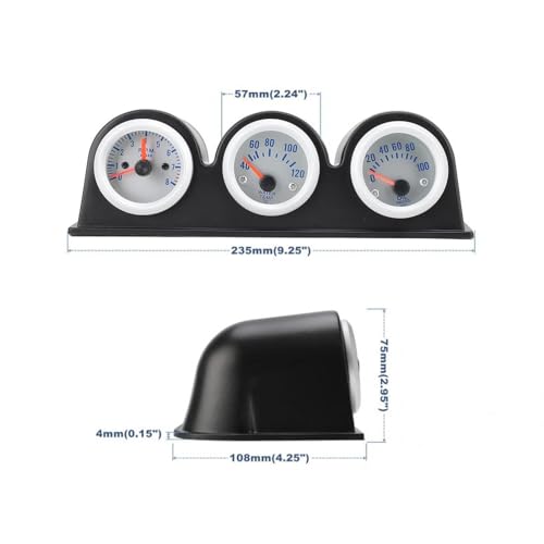 Aqxreight AQXREIGHTKW16C2E03M 3 In1 Triple Auto Gauge Meter Kit, 3 In 1 Car Gauge Meter Water Temperature Tachometer Oil Pressure Instrument Panel Replacement thumb #1
