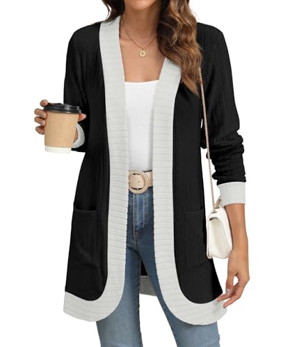 Image of YSYOKOW Cardigan Sweaters for Women Long Sleeve Open Front with Pockets | Long Cardigans for Women Lightweight Soft Casual Dressy Loose Fit Cardigan Sweater with Pockets for Work and Office