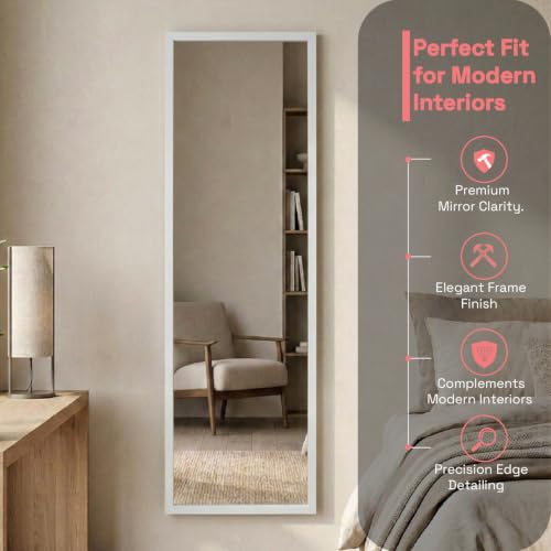 Image of Wakefit Decorative Rectangle Wall Mirror - 47 Inch | Metal Frame Wall Mirror for Living Room Bedroom Entryway Dressing Room Modern Home Decor & Gifting | Agbada White - 18.1x47.6x2 Inch