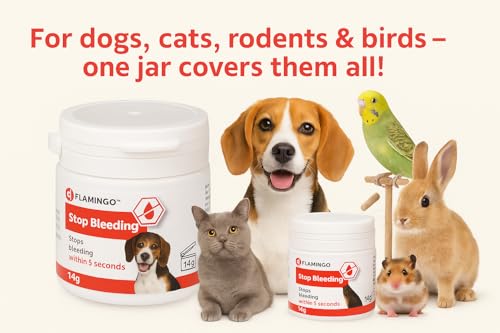 Flamingo Blutstillpulver für Hunde, Katzen & Kleintiere – stelpt Blutungen innerhalb von 5 Sekunden – gegen Nagelbluten & kleine Wunden – schmerzlindernd & desinfizierend – Dalko