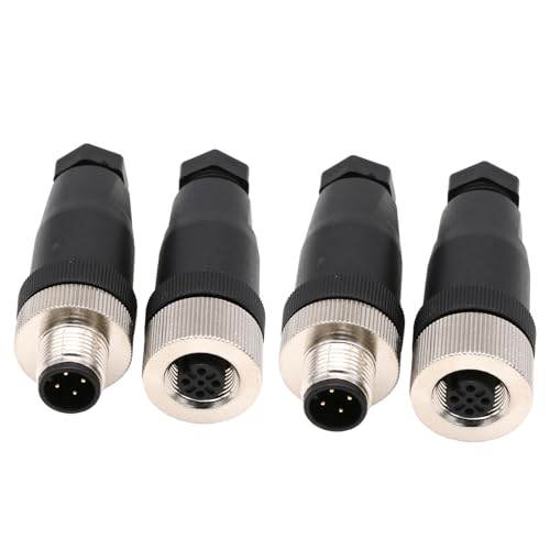 Image of M12 4 Pin Male & Female Connector, 12mm A Code Industrial Circular Connector, Unshiled Field Assembly Wireable Sensor IP67 250V 4A AC /DC Straight 2sets