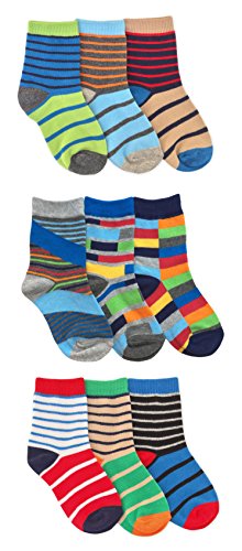 Jefferies Socks Boys Funky Stripes Variety Crew Socks 9 Pair Pack