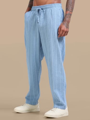 Image of StitchX Men's Airport Look Textured Seersucker Cotton Jogger Trousers S-4XL