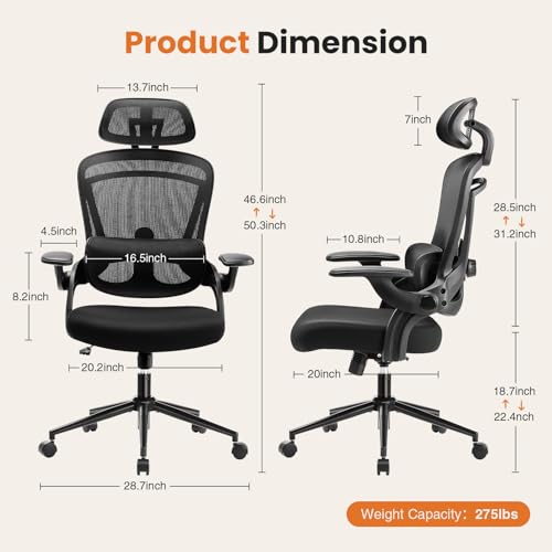 Image of DUMOS Executive Home Office Chair, Ergonomic Computer Desk Chair, Mesh