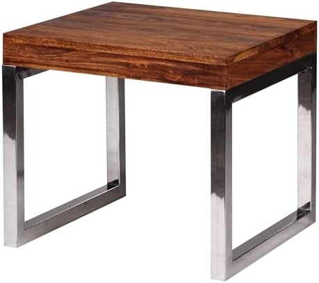 Couchtisch Aus Sheesham Massivholz & Metall – 100x45 Cm, Mit Ablagefach Im Industrial-Design