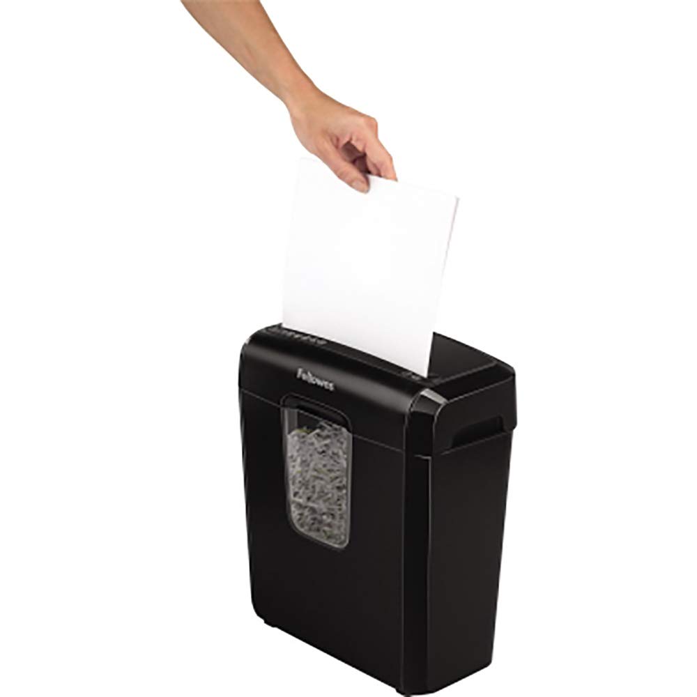 Fellowes Distruggi documenti a frammento 6C, 6 fogli, per casa e piccolo ufficio, uso personale, cestino da 14 litri, distruggidocumenti con blocco di sicurezza, nero