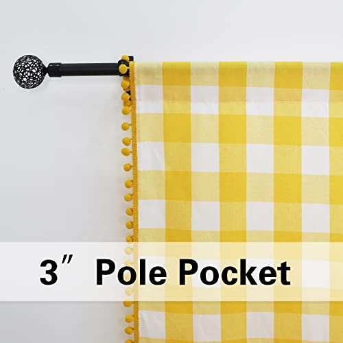 Eurzaar Yellow Curtains 84 Inch Buffalo Check With Pom Poms Cotton Gingham Plaid Living Room Checkered Pattern Bedroom Window Curtain Panels Rustic Farmhouse Decor 2 Panels Rod Pocket 52"X84" #TOP2