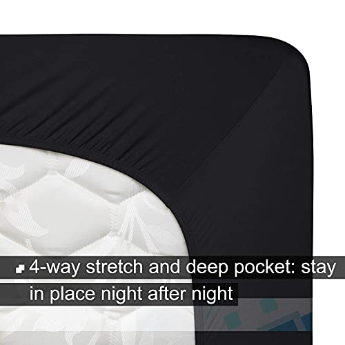 Stretch Queen Fitted Sheet Only - Ultra Stretchy Rv Camper Sheets Non-Slip And Snug Fit, Jersey Knit Sheets For Short Queen Mattress Rv Bedding (Deep: 5" To 16") - Black #TOP4