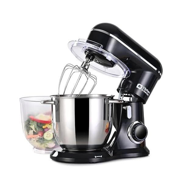 Kitchen in the box Stand Mixer, 4.5QT+5QT Two bowls Electric Food Mixer, 10 Speeds Kitchen Mixer for Daily Use with Egg Whisk,Dough Hook,Flat Beater (Black)