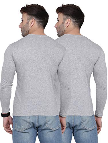 Image of Self Design Men Full Sleeve Round Neck Multicolor T-Shirt (Pack of 2)