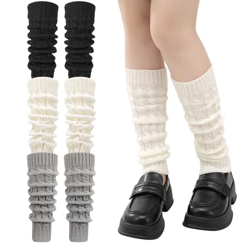 Halinuia 3 Paar Leg Warmers Stulpen Damen Beinwärmer Beinstulpen Winter Strick Häkelarbeit Legwarmers Verdicken Stulpen Mädchen Mode Lange Stiefelmanschette Kniestrümpfe für Ballett Tanz