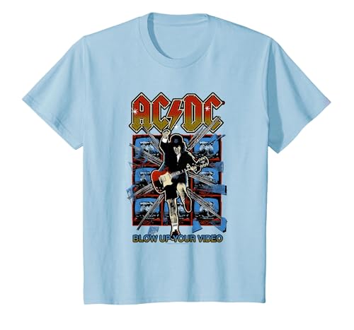 AC/DC Blow Up Your Video Retro Graphic T-Shirt, Youth, Baby Blue, Medium