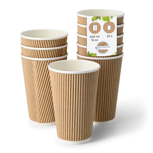 BIOZOYG Gobelet en carton 25 pièces 200 ml / 8 oz, 80 mm - Gobelets jetables pour café - Gobelets en carton pour boissons chaudes - Alternative aux gobelets...