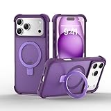 BOBULIER Funda magnética para iPhone 17 Pro con soporte de anillo [probado contra caídas de grado militar], borde suave compatible con MagSafe, a prueba de golpes, translúcido, parte trasera dura