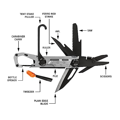 Gerber Gear Stake Out 11-in-1 Multi-tool, 2.2" Plain Edge Blade, Tent Stake Puller, Carabiner Carry, EDC Gear and Equipment, Silver - Image 9