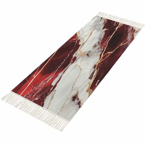 Tapete corredor rojo 2x6ft con flecos antideslizante miniatura 2
