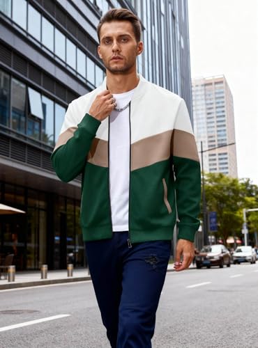 Image of HYPESTFIT Mens Lightweight Jacket Casual Bomber Jacket Color Block Varsity Coat