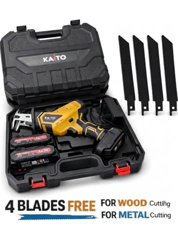 Image of KAITO 21V Cordless Reciprocating Saw Machine | 3500 SPM Variable Speed Sabre Saw | Dual Li-ion Batteries, Fast Charger | Heavy Duty Wood, Metal & PVC Cutting Tool