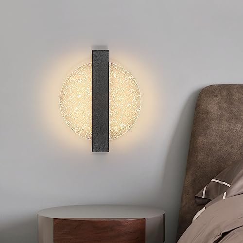 Lampy ścienne LED ściemnialne do wnętrz, 12W okrągła kreatywna akrylowa lampa ścienna LED 3000K-6500K, lampa ścienna nowoczesna lampa nocna czarna do salonu, sypialni, klatki schodowej, przedpokoju.