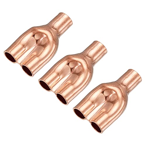 sourcing map T Y Type Cuivre Raccord Soudage Joint Split Union Intersection 6,35mm ou 1/4 Pouce ID pour Eau Tuyau Plomberie, HVAC, Refrigeration System, Pack of 3