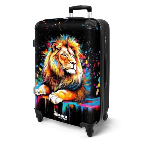 NoBoringSuitcases.com® Koffer Mittelgroß 67x43x25 cm Hartschalenkoffer L Trolley Rollkoffer 4 Rollen Leicht Hartschale Mittel Groß Löwe - Farben - Graffiti - Neon