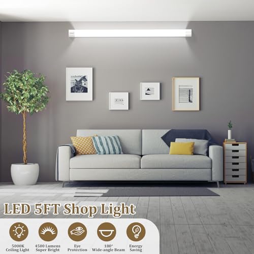 Airand Linkable Led Garage Light 5FT Shop Lighting Fixture with Plug in Cord, LED Closet Lights 5000K Under Cabinet Lighting Tube Lights 45W for Kitchen Bathroom Workbench with ON/Off Switch by Airand - Used condition - Image 3