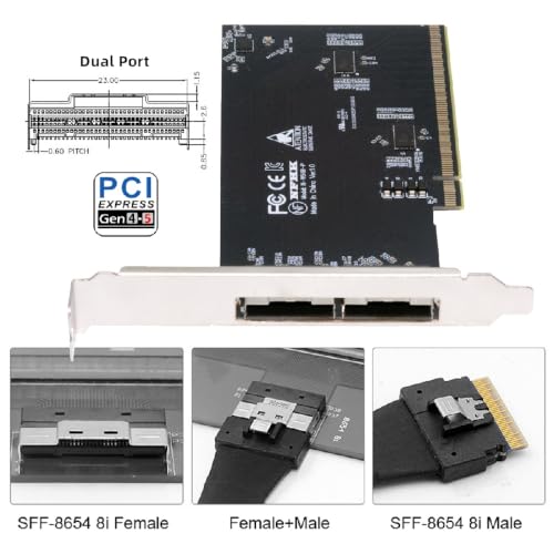 Image of External Slimline Dual SFF-8654 8X 74Pin to PCIE 16X Express 5.0 PCIE4.0 Raid VROC Hyper Adapter with Linear Redriver Over Long Cable Lengths