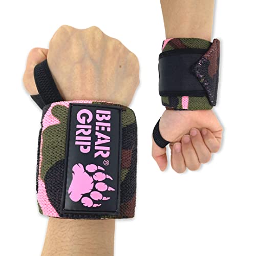 BEAR GRIP - Protège-poignets édition spéciale pour haltérophilie (vendus par paire) (camouflage rose, 18) Cover