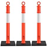 RoadHero 45 Inch Delineator Post with Base, Portable Orange Traffic Delineator Posts Cones with Reflective Collars for Parking Lots, Road Safety, Construction Events 3 Pack