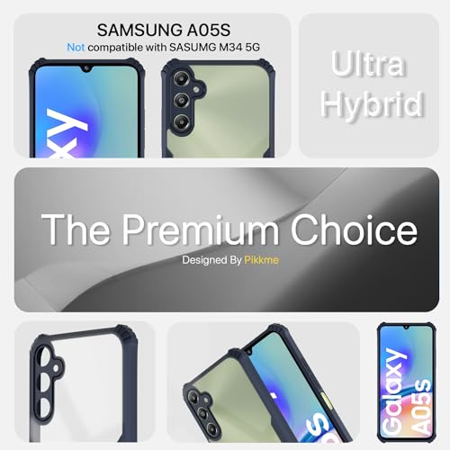 Image of Pikkme Samsung Galaxy A05s Back Cover | Crystal Clear Transparent Back | Ultra Hyrbid | Full Camera Protection | Raised Edge | Bumper Back Case (Blue)