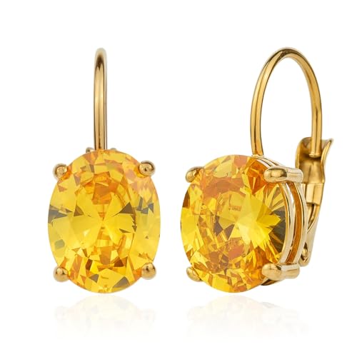 TaYolnFaSo Cut-Oval Citrine Leverback Earring for Women Oval Yellow CZ Hanging Lever Drop Earring November Birthstone Gift Citrine Jewelry Gift for Wife Mother Girlfriend Daughter