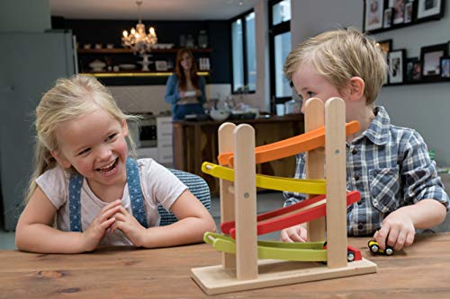 Everearth Jr. Ramp Racer. Race Track For Toddlers And 4 Wood Cars, Race Car Ramp Set #TOP5