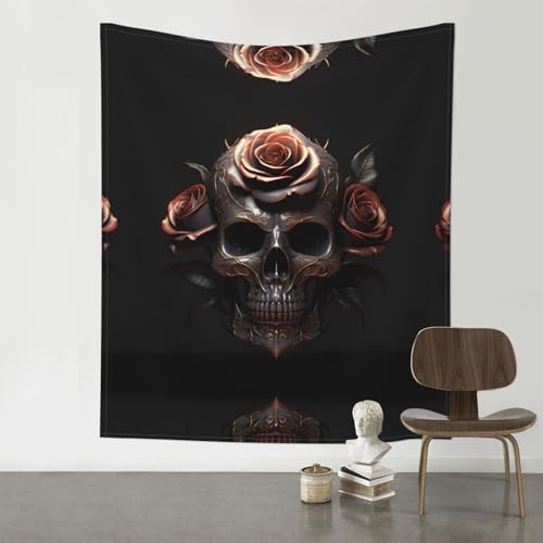 Tapisserie murale crâne et rose HYTTER 152x130 cm pour décoration intérieure noire