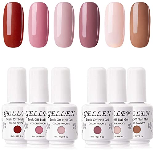 Gellen Vernis Gel Semi Permanent - Vernis à Ongles Vernis UV LED Gel Nail Polish Varnish Soak Off Manucure 6 Couleur Pastel Nude Rose 8ml Nail Art Lot