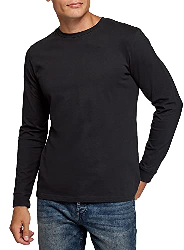 oodji Ultra Hombre Camiseta de Algodón con Mangas Largas, Negro, XL Cover