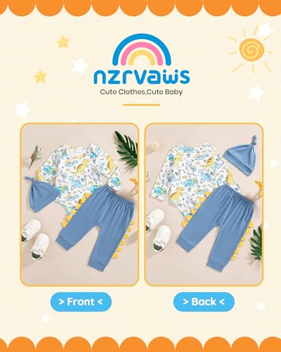 NZRVAWS Baby Boy Clothes Outfits Long Sleeves Infant Romper Fall Winter Print Pant Set Hat 3Pcs 3 6 12 18M2