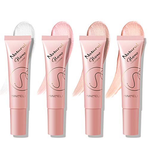 Shimmer Liquid Highlighter Glow, Silky Smooth Illuminating Glow Radiant Highlighting Illuminator Women Makeup for Eye Cheek Face Body Bronzer Contour Highlight (MIXED PACK OF 4)