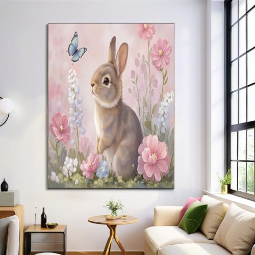 Cuadros en lienzo modernos de animales con flores en tonos rosa para dormitorio