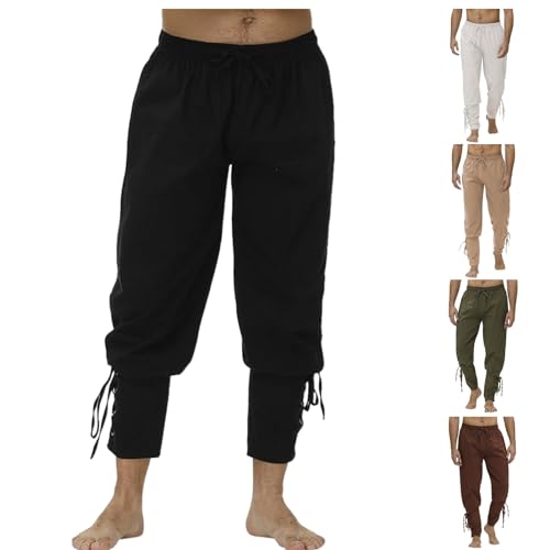Men's Linen Pantswith Drawstrings Ankle Banded Cuff Renaissance Pants Medieval Steampunk Trousers3