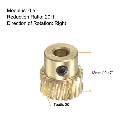 Image of HARFINGTON Worm Gear Set Brass 0.5 Modulus 20T 20:1 Reduction Rate 3mm Hole Diameter Right Rotate Drive Gear Box Wheel Shaft Kits