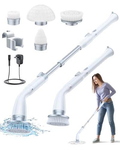 Brosse de nettoyage électrique rotative douche et carrelage avec manche télescopique - 2