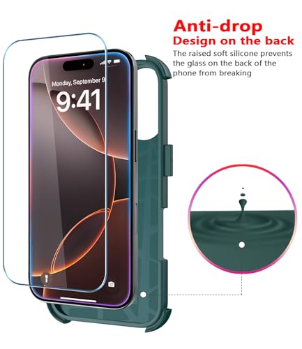 Image of Diverbox for iPhone 16 Pro Max Case [Shockproof] [Dropproof] [Tempered Glass Screen Protector + Camera Protectors] Heavy Duty Protection Phone Case Cover for Apple iPhone 16 Pro Max (Dark Green)