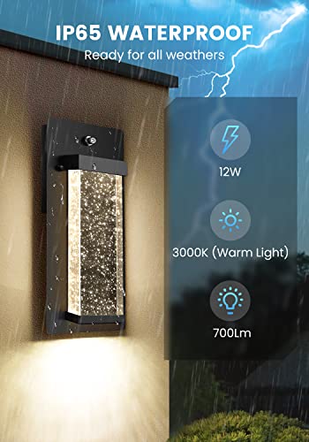 Dusk To Dawn Outdoor Wall Lights Fixture Exterior Porch Lights Led Wall Sconce With Crystal Glass, Waterproof Outdoor Lights For House With Photocell Sensor 12W, 3000K For Garage, Patio(2 Pack) #TOP4