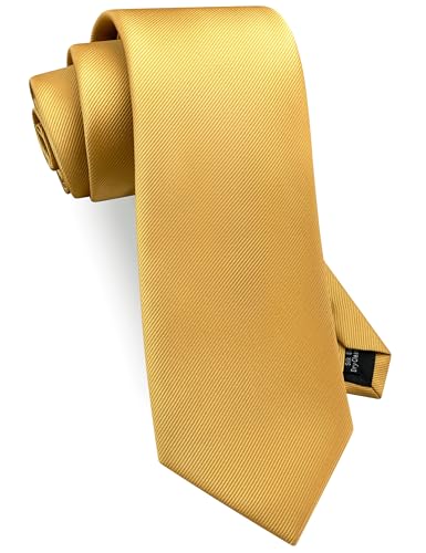 GUSLESON Brand Mens Solid Gold Tie Silk Necktie Yellow Ties for Men Wedding Sets (0791-11)